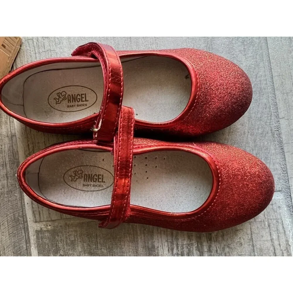 Angel Girls Glitter Mary Jane Red Leather Lining Dorothy Ruby Slippers Holiday 9